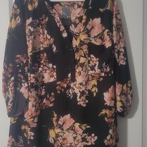Torrid Black and Peach Floral Blouse